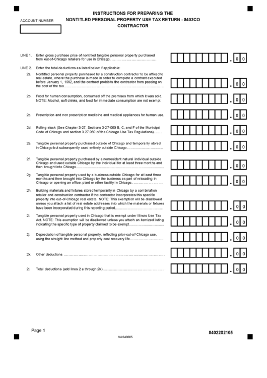 Form 8402co - Instructions For Preparing The Nontitled Personal Property Use Tax Return Printable pdf