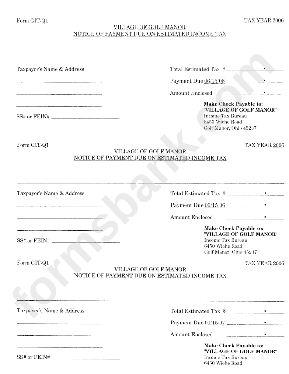 Form Git-Q1 - Notice Of Payment Due On Estimated Income Tax - Village Of Golf Manor