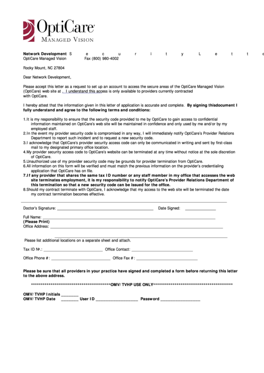 Security Request Form - Security Letter