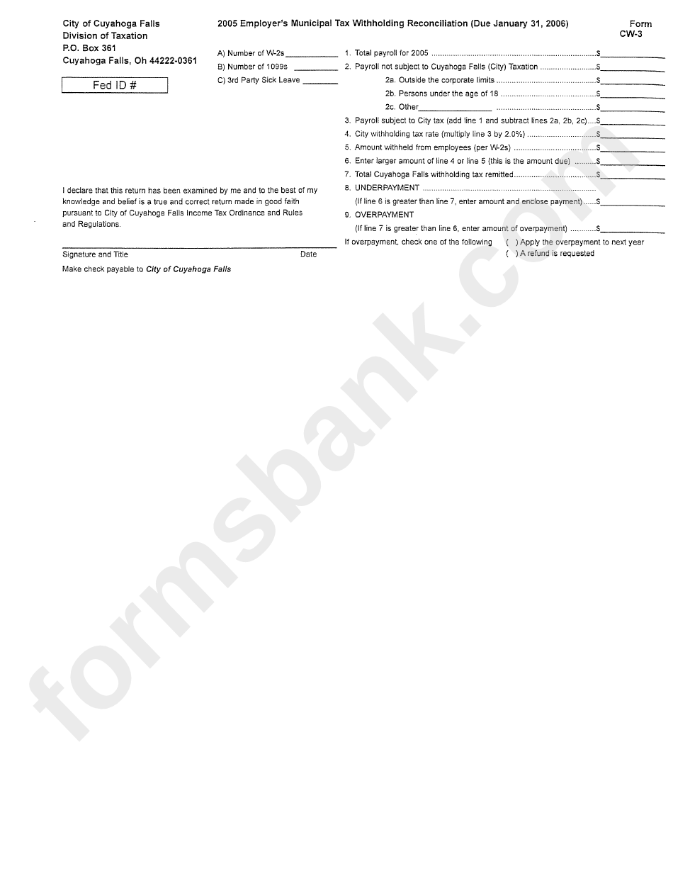 Form Cw-3 - 2005 Employer