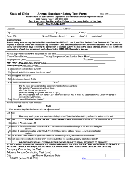 Annual Escalator Safety Test Form Printable pdf