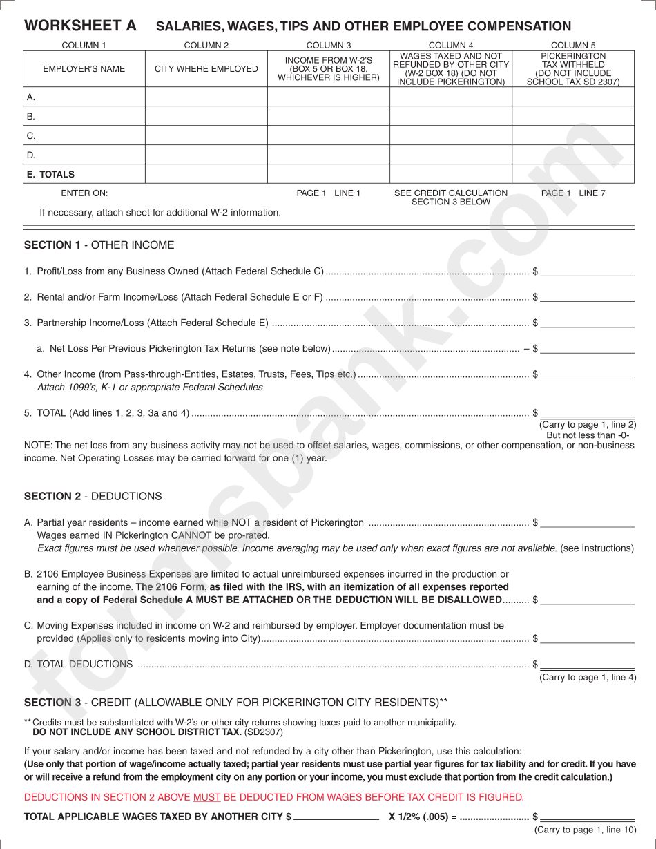 Form R 2 - 2007 Individual Income Tax Return - City Of Pickerington