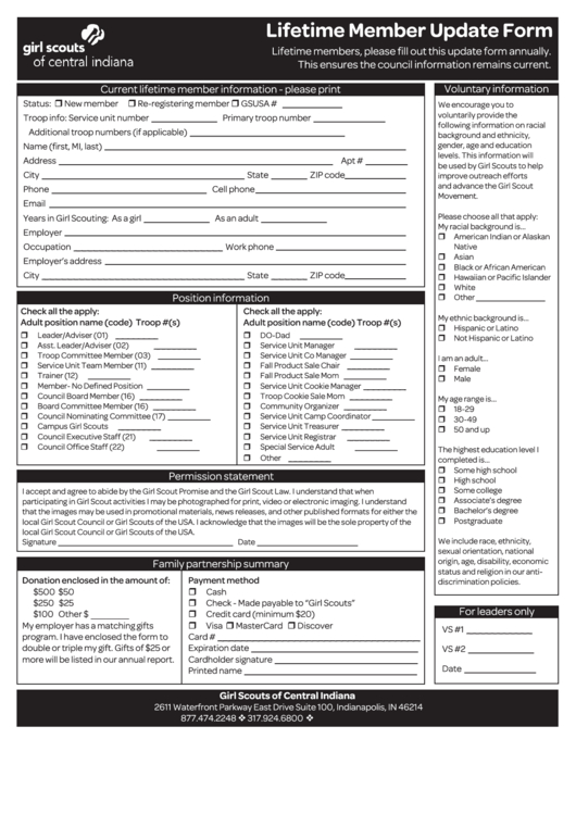 Fillable Lifetime Member Update Form Printable pdf