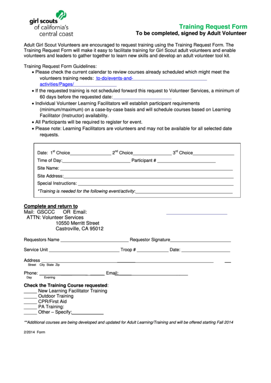 Training Request Form Printable pdf