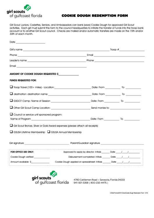 Fillable Cookie Dough Redemption Form Printable pdf