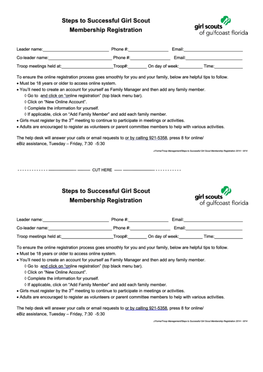 Fillable Steps To Successful Girl Scout Membership Registration Form Printable pdf