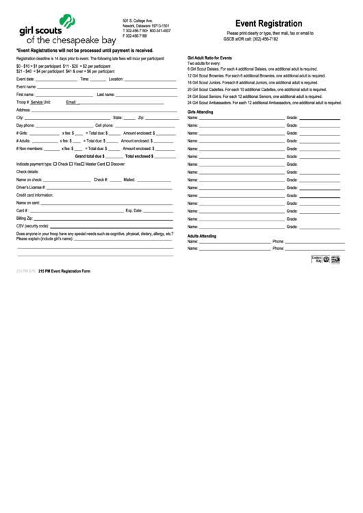 Form 215 Pm - Event Registration Form Printable pdf