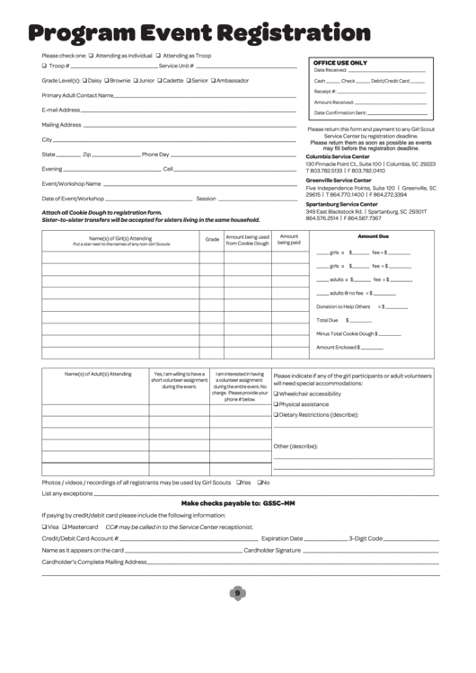 Fillable Program Event Registration Form Printable pdf