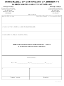 Withdrawal Of Certificate Of Authority Foreign Limited Liability Partnership Form - Connecticut Secretary Of The State (2009)
