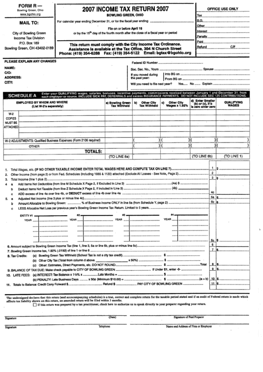 Form R - Income Tax Return 2007 Printable pdf