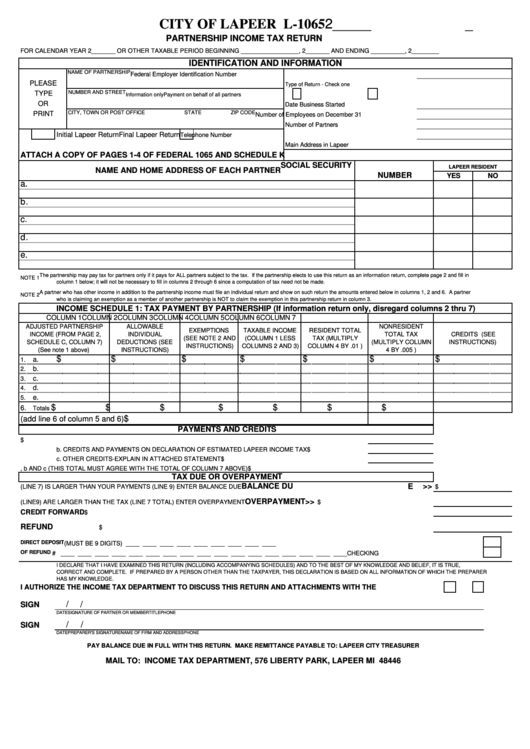 Form L-1065 - Partnership Income Tax Return Printable pdf