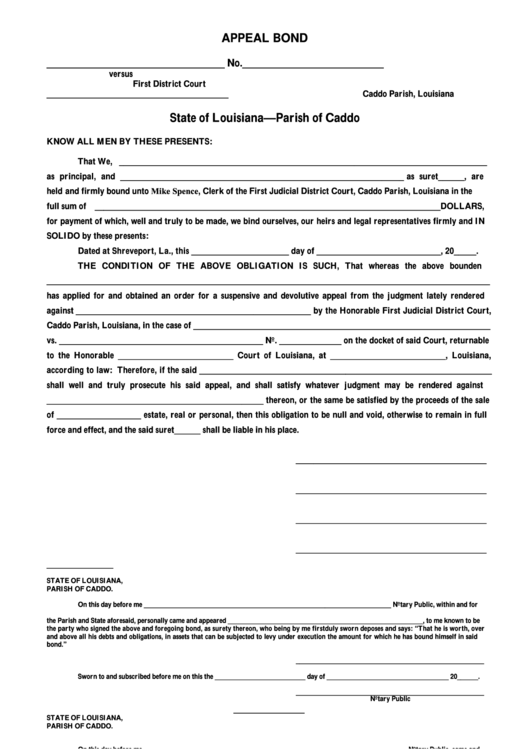 fillable-appeal-bond-form-state-of-louisiana-parish-of-caddo-printable-pdf-download