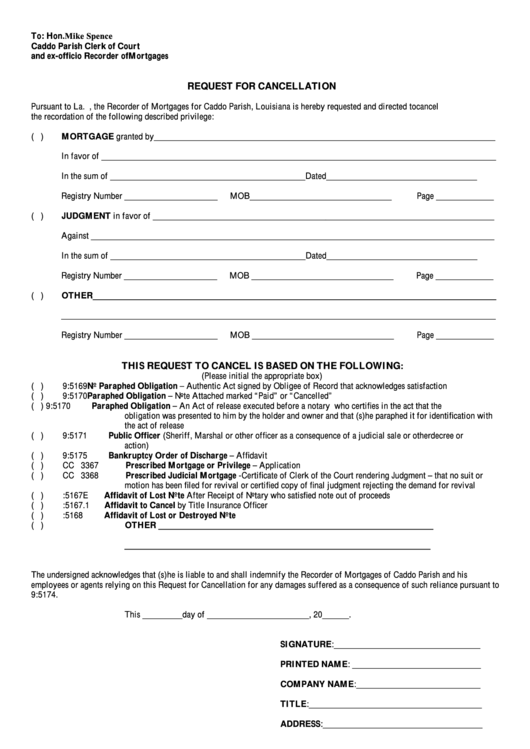 Request For Cancellation Form Printable pdf