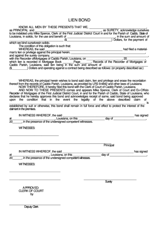 Lien Bond Form Printable pdf