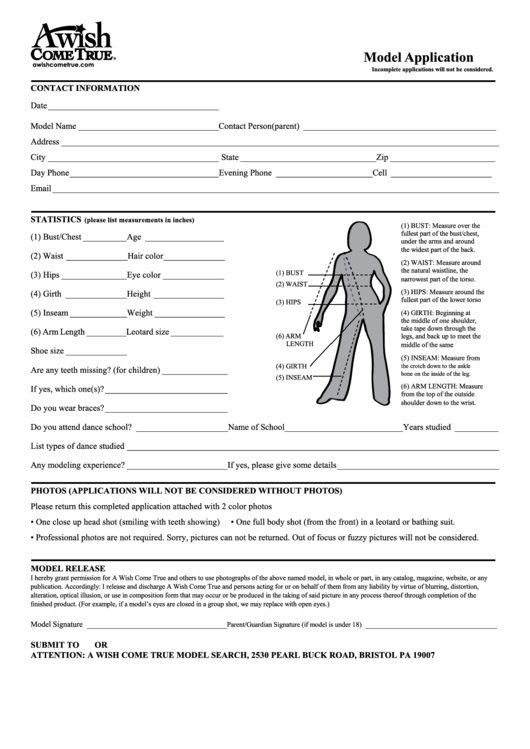 Model Application Form Printable pdf