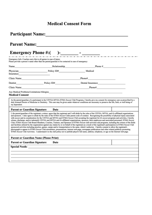 Medical Consent Form printable pdf download