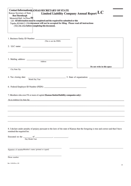 Form Lc 51 - Limited Liability Company Annual Report - 2005 Printable pdf