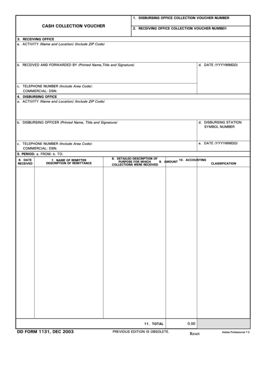 Fillable Dd Form 1131 - Cash Collection Voucher Printable pdf