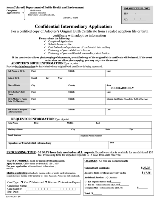 Fillable Confidential Intermediary Application Form Printable pdf