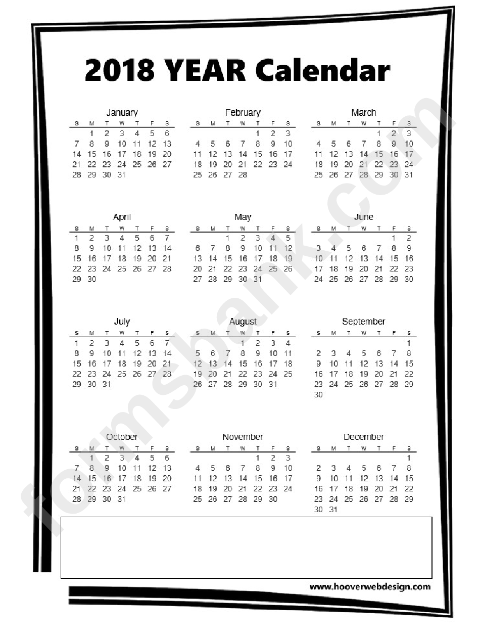 Year Calendar Template - 2018