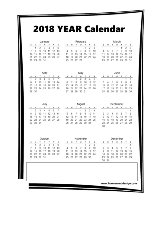 Year Calendar Template - 2018 Printable pdf
