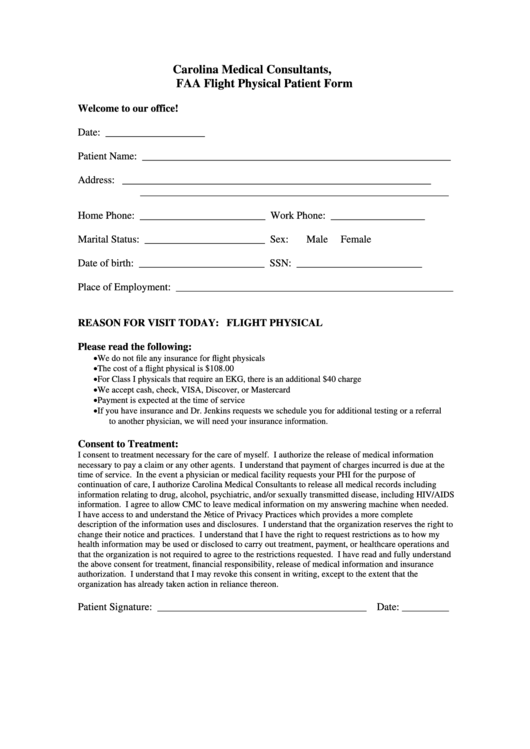 Faa Flight Physical Patient Form Printable pdf