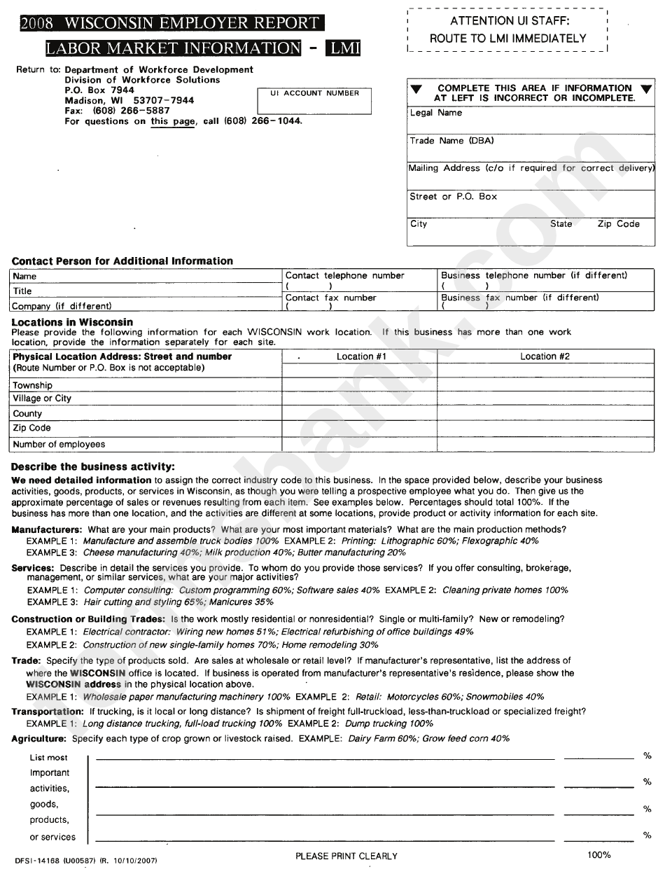 Form Lm1 - 2008 Wisconsin Employer Report Labor Market Information