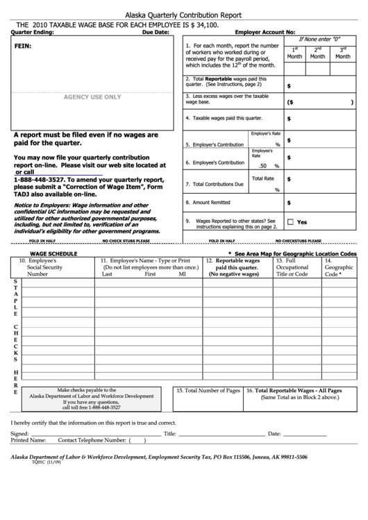 Form Tq01c - Alaska Quarterly Contribution Report - 2010 Printable pdf