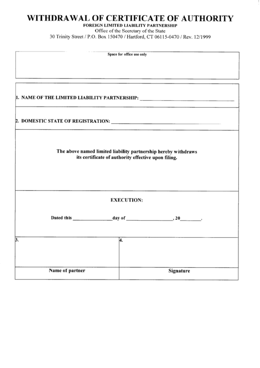 Withdrawal Of Certificate Of Authority Form Printable pdf