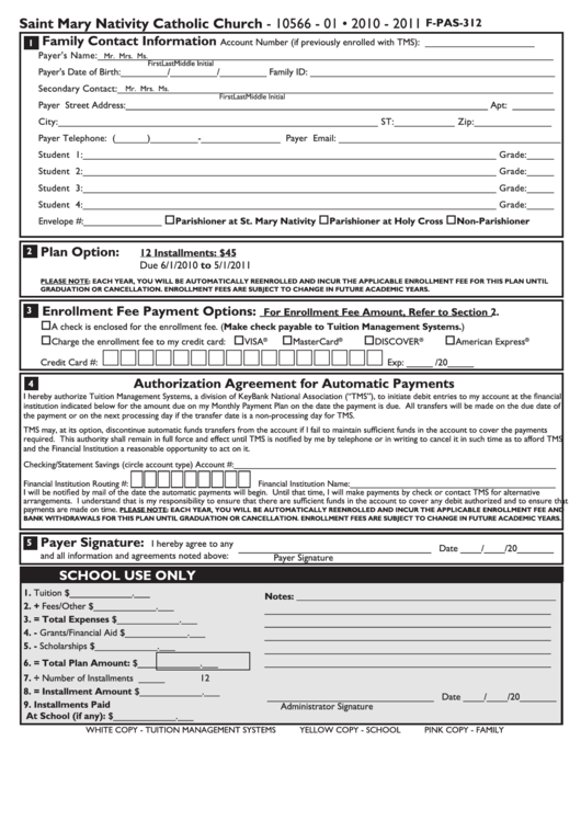 Form F-Pas-312 - Automatic Tax Payment Information - Authorization Agreement Printable pdf