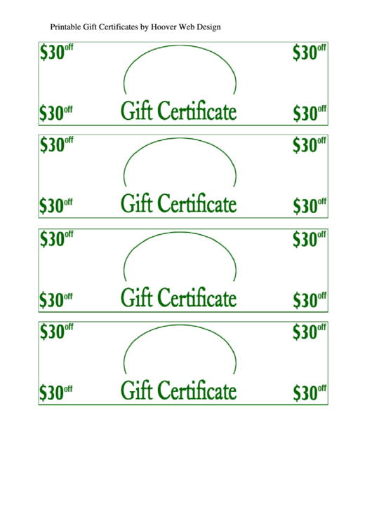 30 Dollars Off Gift Cerificate Template Printable pdf