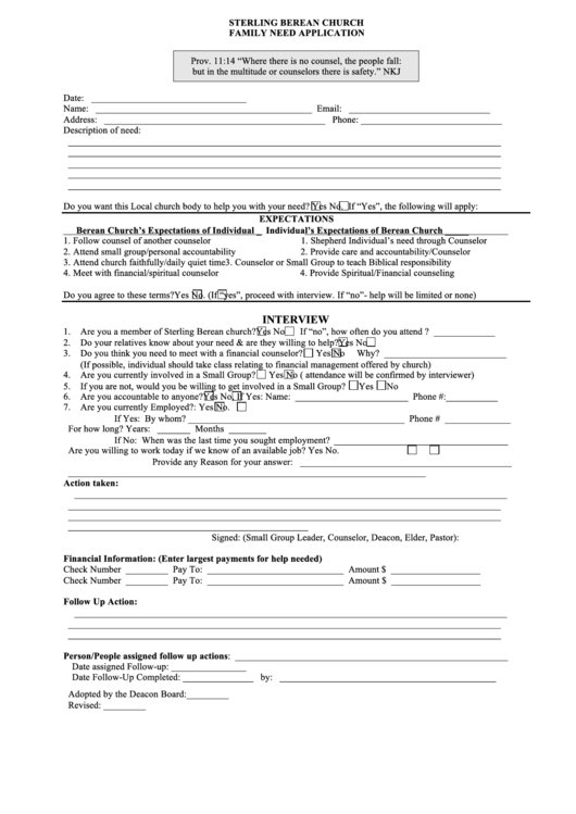 Family Need Applicatiom Form Printable pdf