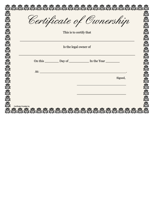 Certificate Of Ownership Template Printable pdf