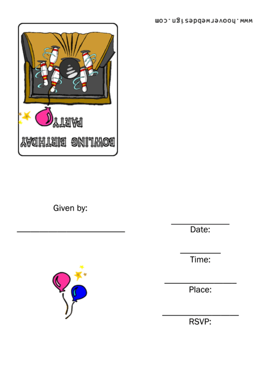 Bowling Birthday Party Invitation Template Printable pdf