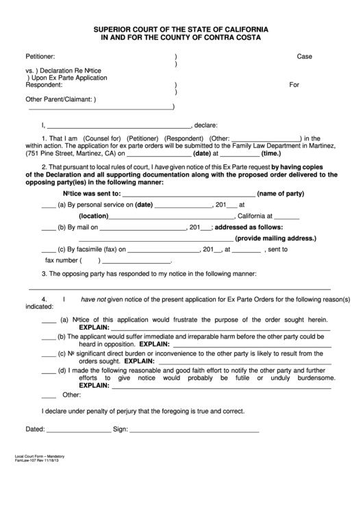 Form 107 - County Of Contra Costa Printable pdf