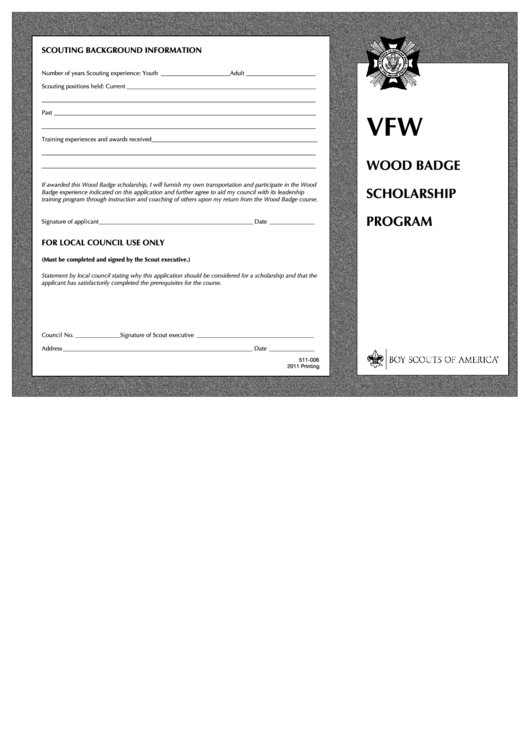 Fillable Vfw Wood Badge Scholarship Program - Application Form Printable pdf
