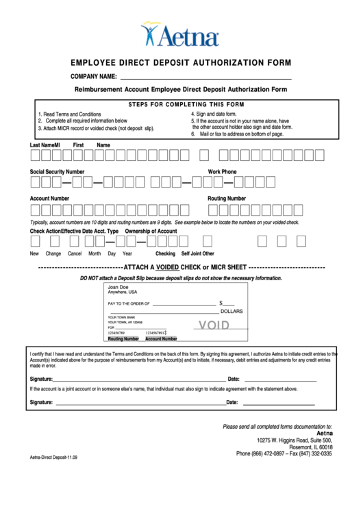 Employee Direct Deposit Authorization Form Printable pdf