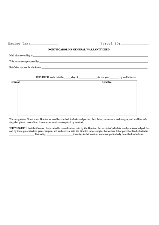 Fillable North Carolina General Warranty Deed Form Printable pdf