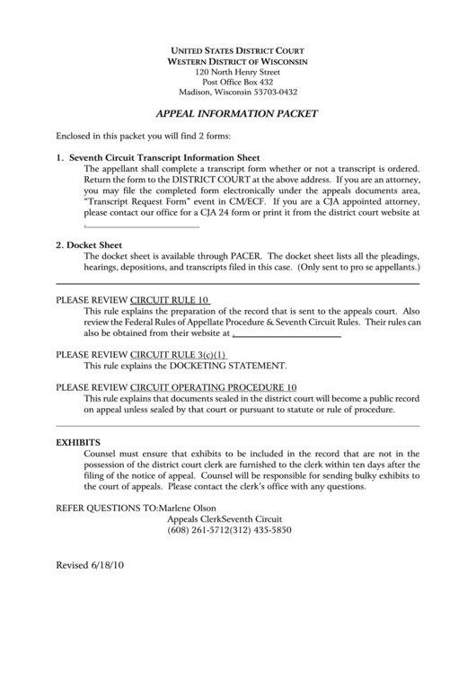 Appeal Information Packet Printable pdf