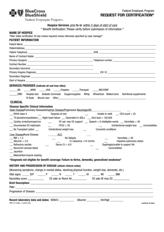 Form Pro-117-D - Bcbs Request For Certification Form Printable pdf