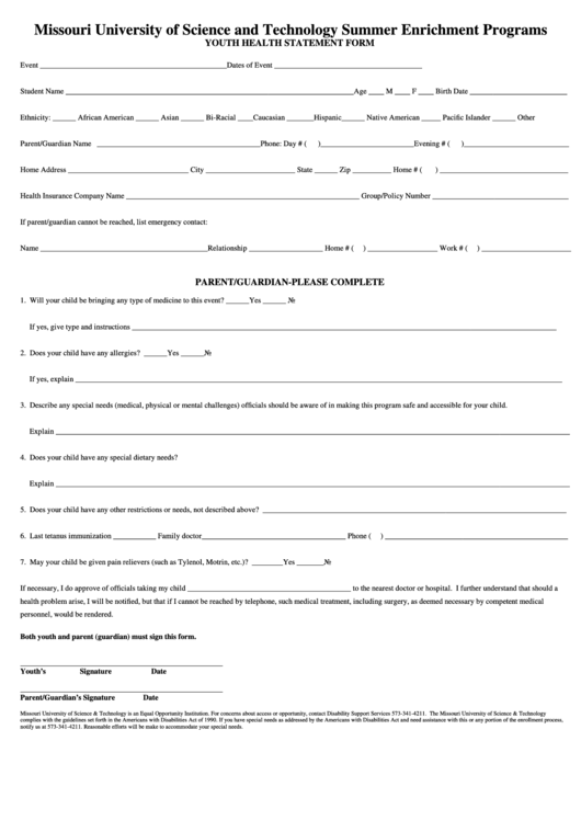 Parent/guardian-Please Complete Form Printable pdf