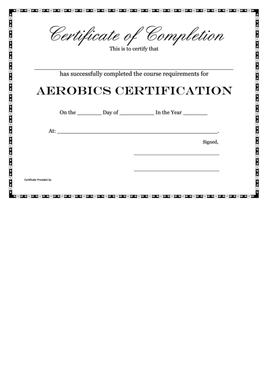 Aerobics Certification Course Certificate Of Completion Template Printable pdf