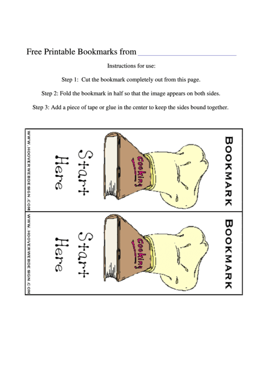 Cooking Hat Bookmark Template printable pdf download