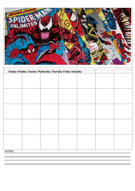 Spider Man Weekly Schedule Template Printable pdf