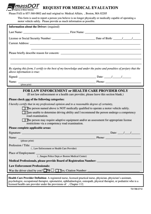 Request For Medical Evaluation Form Printable pdf