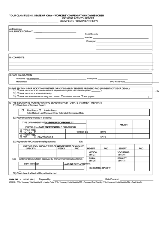 Form Par - Payment Activity Report - 2001 Printable pdf