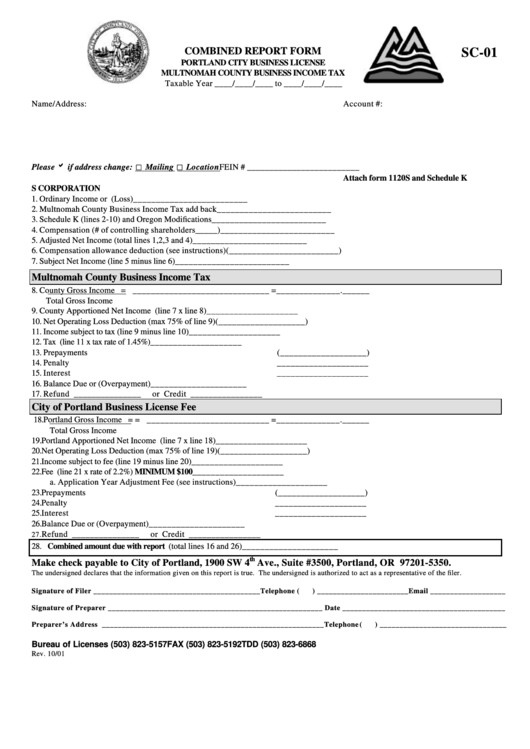 Form Sc-01 - Combined Report Form - 2001 Printable pdf