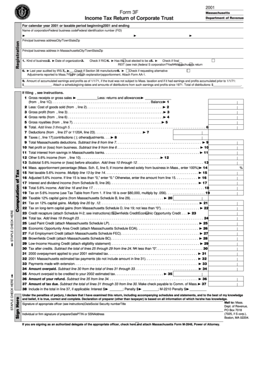 Form 3f - Income Tax Return Of Corporate Trust - 2001 Printable pdf