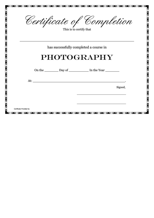 Photography - Certificate Of Completion Template Printable pdf
