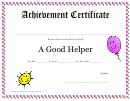 Achievement Certificate - A Good Helper Template